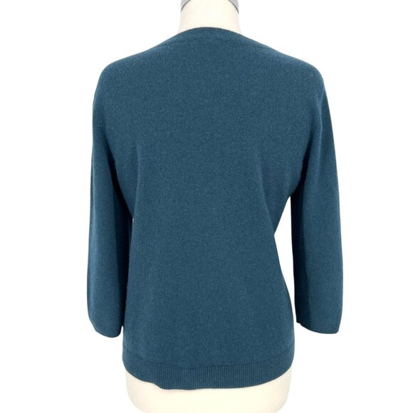Talbots Teal Pure Cashmere Sweater 3/4 Sleeves Size Petite Small - Picture 8 of 11